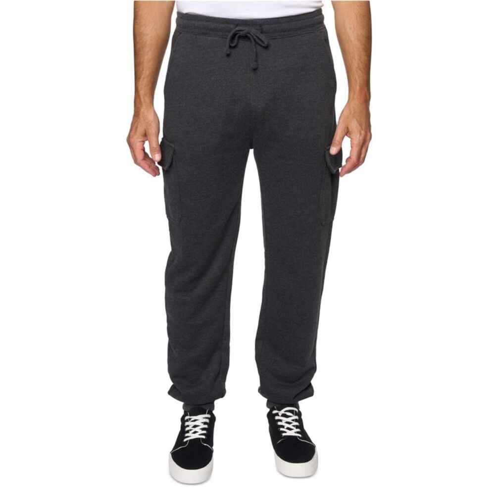 LAZER Mens Relaxed Fit Drawstring Burnout Fleece Tapered Jogger Cargo Casual ...